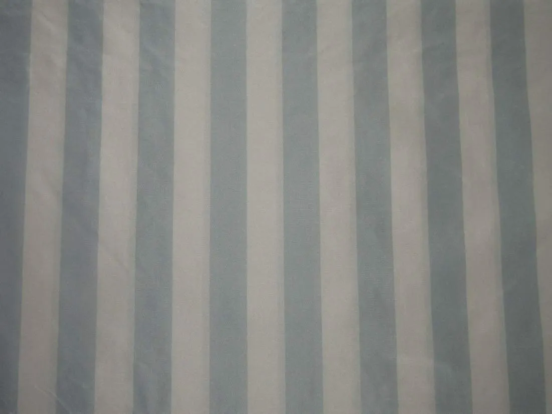 100% Silk Taffeta Fabric Light Powder Blue &amp; Ivory Stripes 54&quot; wide  TAFS7