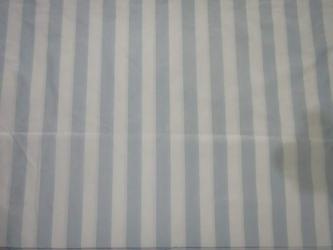 100% Silk Taffeta Fabric Light Powder Blue &amp; Ivory Stripes 54&quot; wide  TAFS7