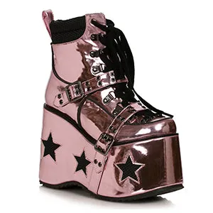 500-SPACED 5"Heel Platform Bootie with Star & Buckle Decor