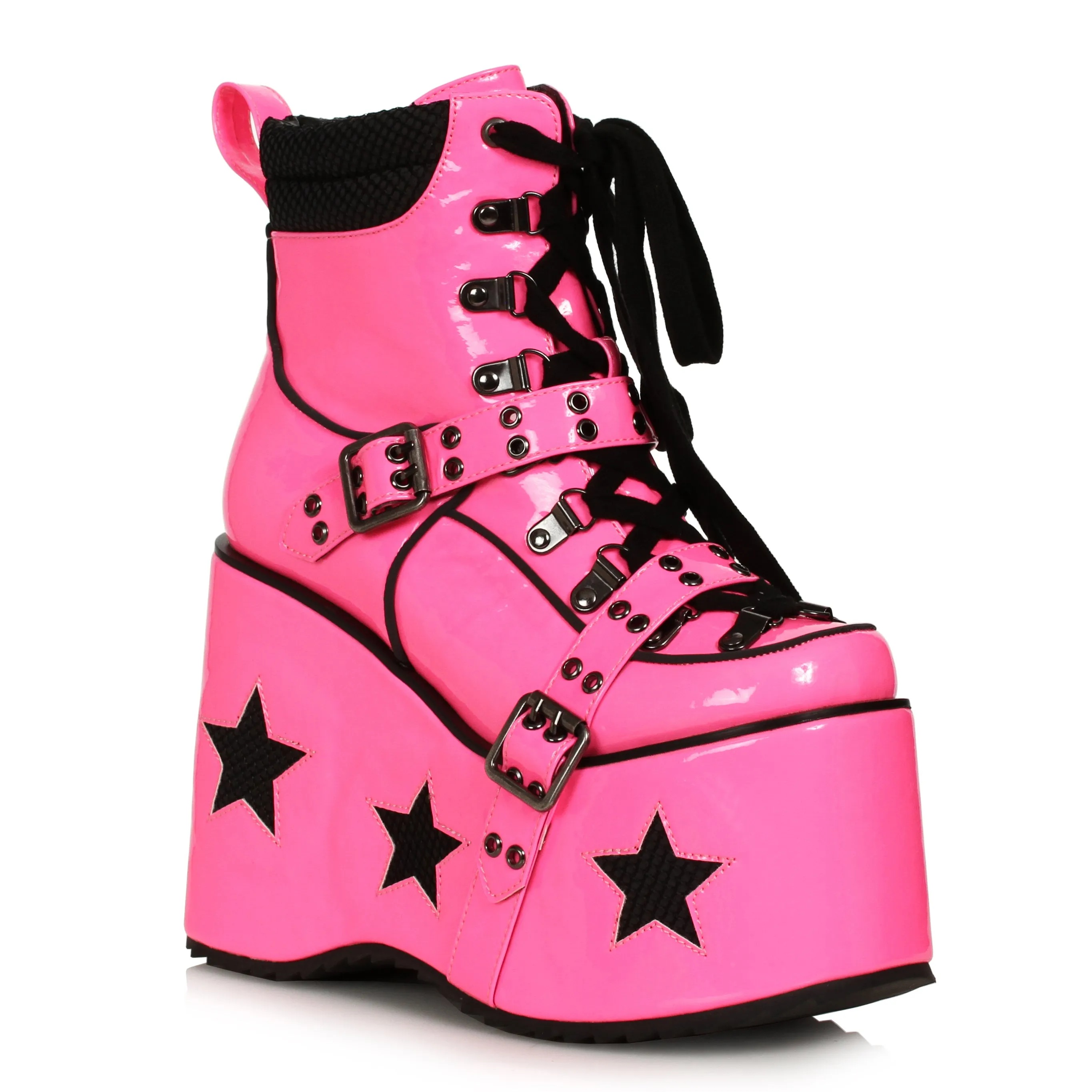 500-SPACED 5"Heel Platform Bootie with Star & Buckle Decor