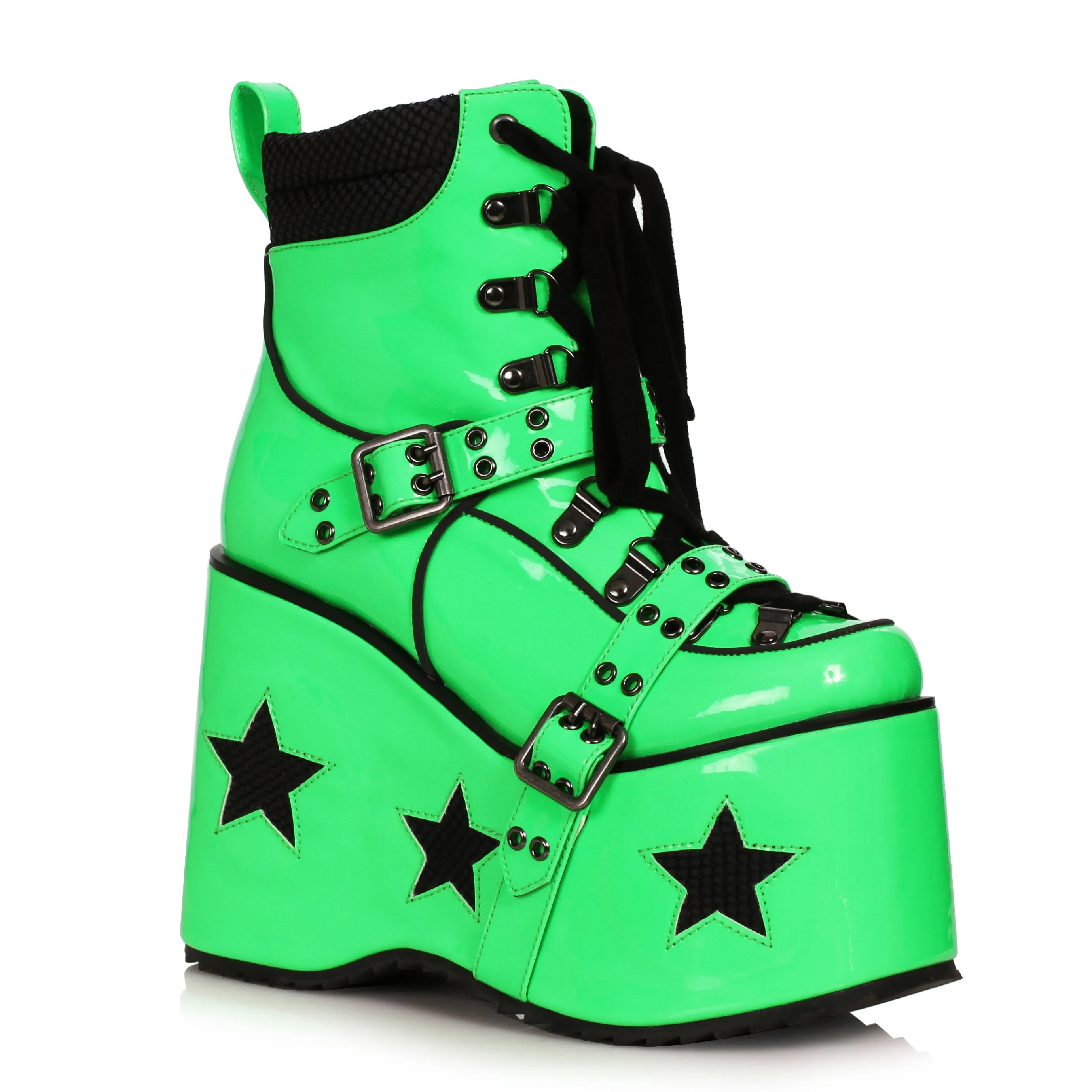 500-SPACED 5"Heel Platform Bootie with Star & Buckle Decor