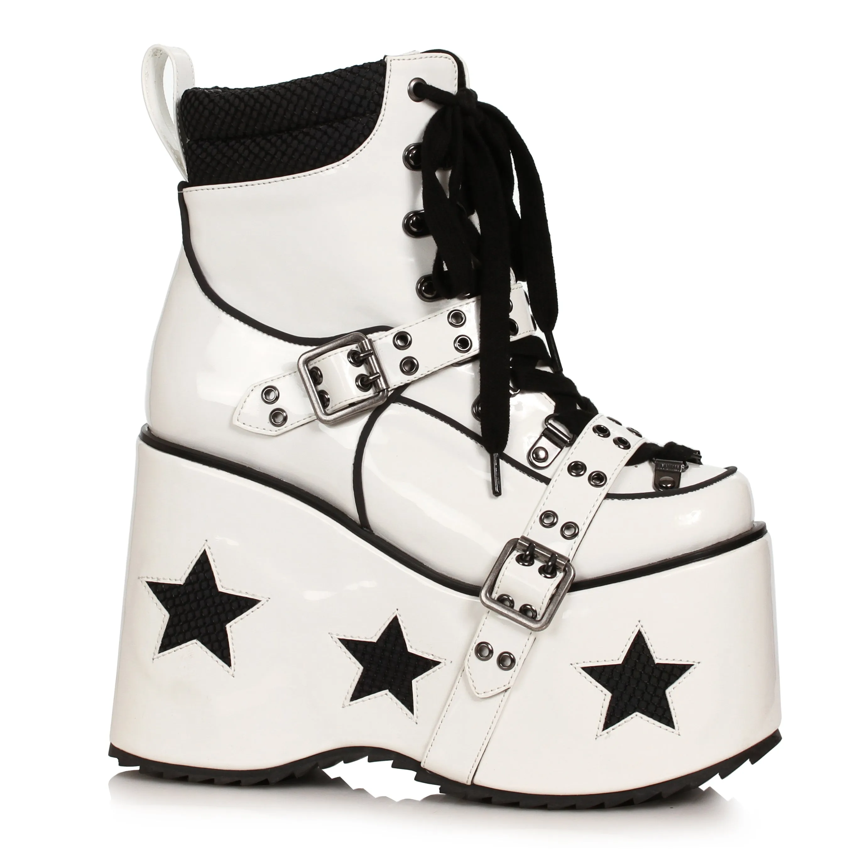 500-SPACED 5"Heel Platform Bootie with Star & Buckle Decor