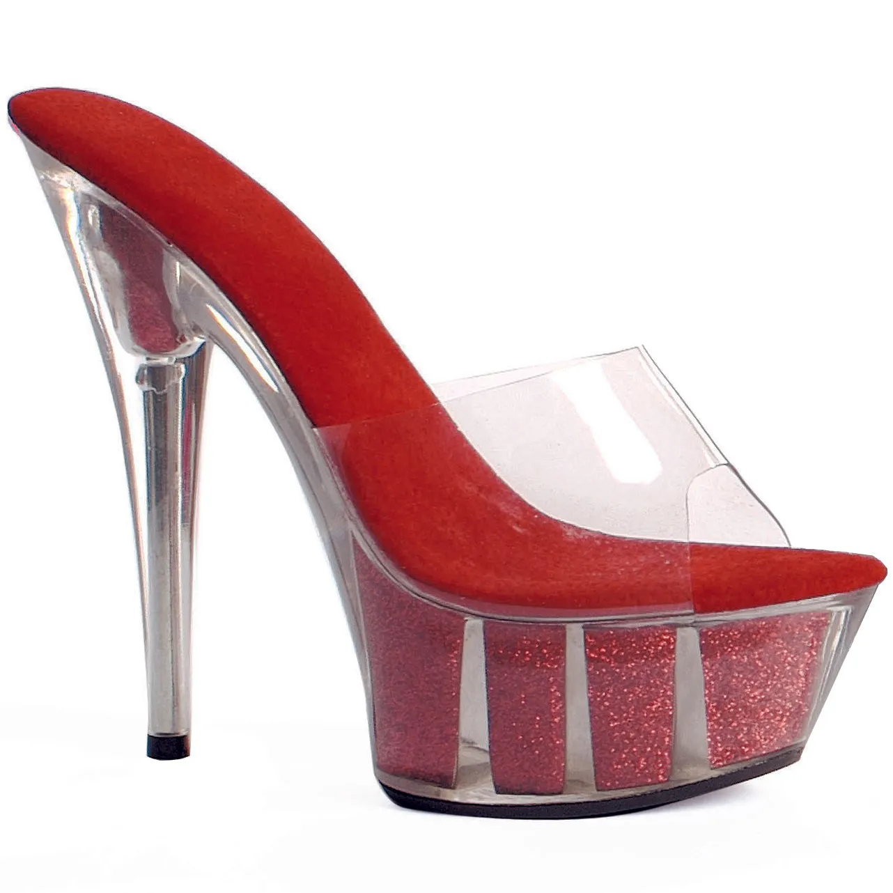 609-GLITTER 6" Pointed Stiletto Mule W/Glitter In Platform.