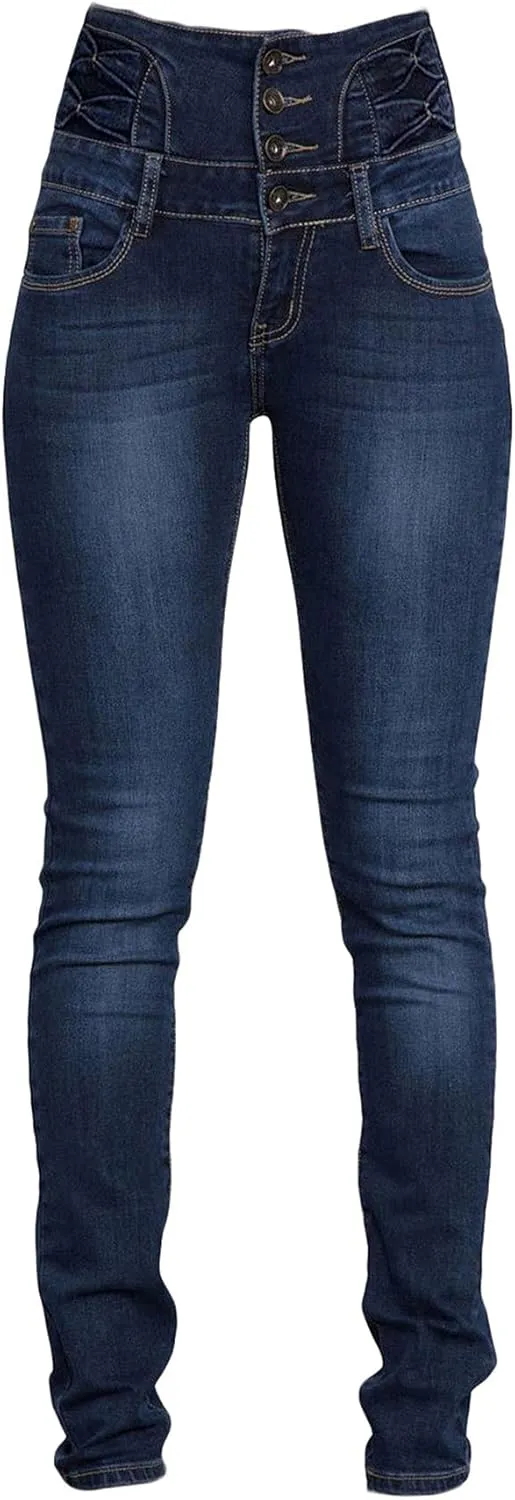 Andongnywell Women Classic High Waisted Butt-Lifting Skinny Jeans high-Rise Slim-fit Plus Size Denim Pants Trousers