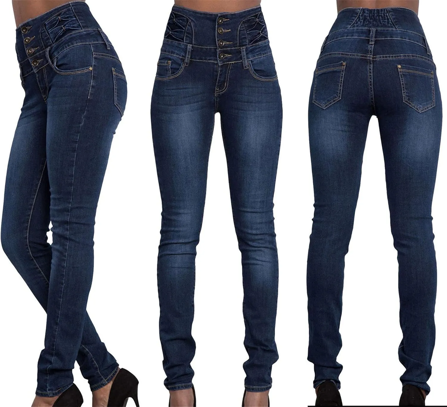 Andongnywell Women Classic High Waisted Butt-Lifting Skinny Jeans high-Rise Slim-fit Plus Size Denim Pants Trousers