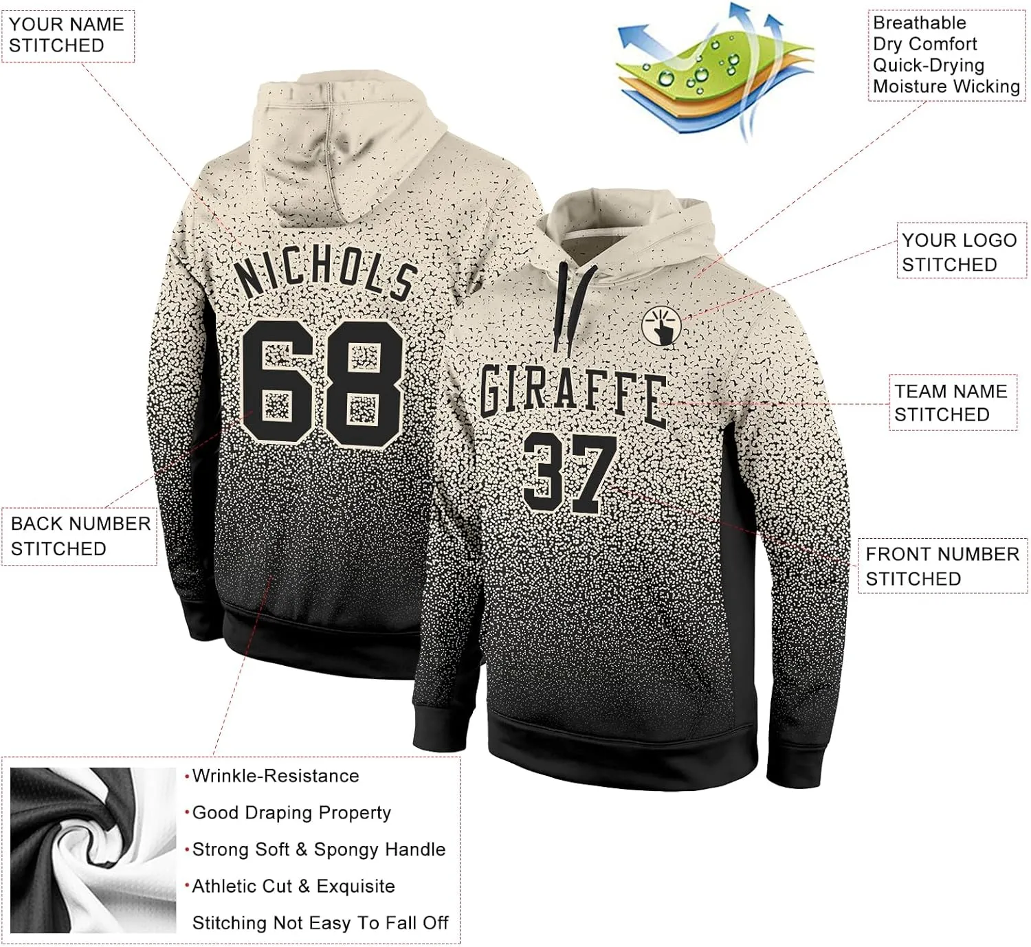 Custom Gradient Fashion Sports Hoodies with Stitched Name/Number/Logo, Suitable for Autumn Early Winter Season