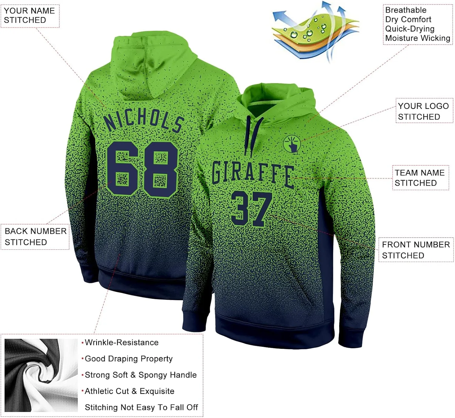 Custom Gradient Fashion Sports Hoodies with Stitched Name/Number/Logo, Suitable for Autumn Early Winter Season