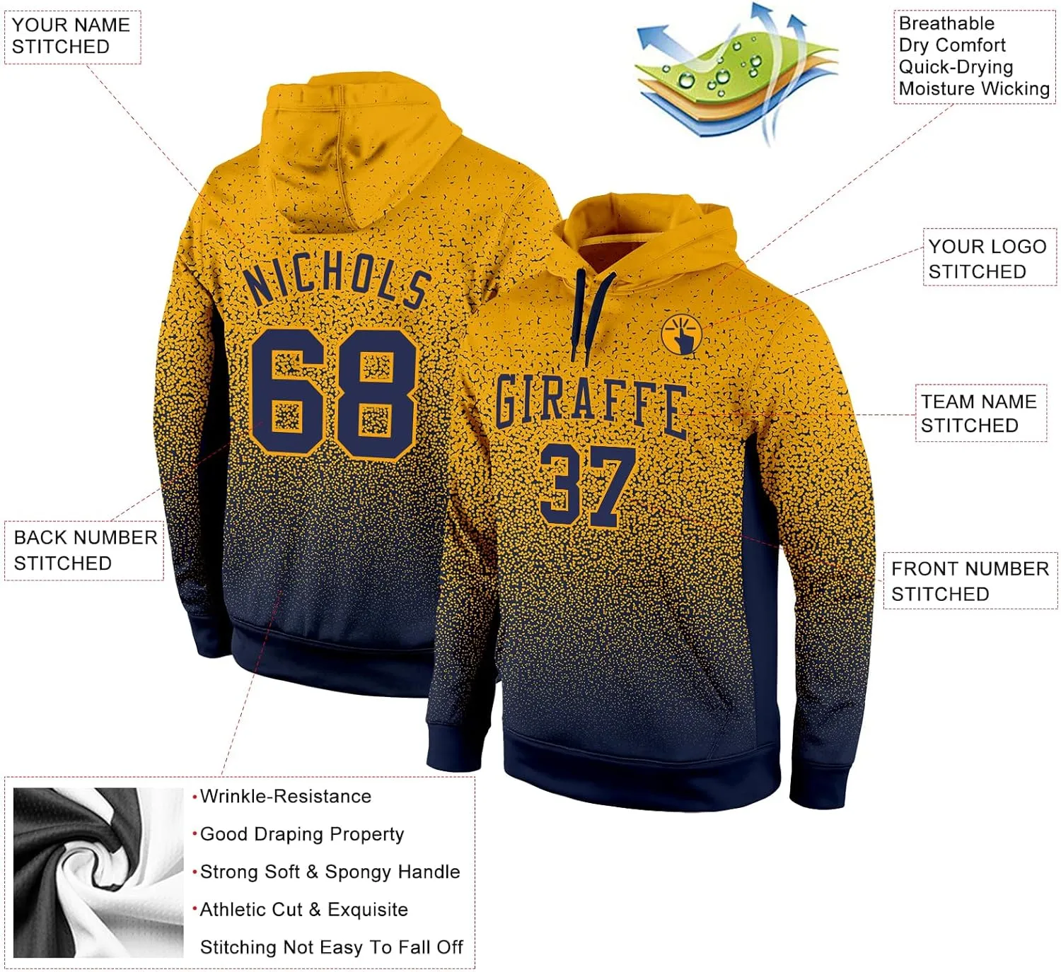 Custom Gradient Fashion Sports Hoodies with Stitched Name/Number/Logo, Suitable for Autumn Early Winter Season