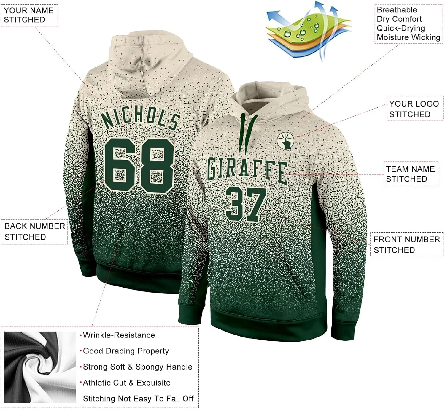 Custom Gradient Fashion Sports Hoodies with Stitched Name/Number/Logo, Suitable for Autumn Early Winter Season