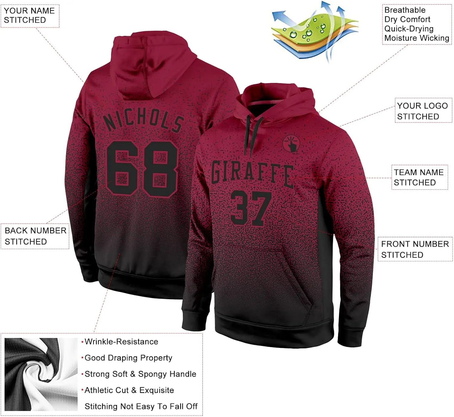 Custom Gradient Fashion Sports Hoodies with Stitched Name/Number/Logo, Suitable for Autumn Early Winter Season