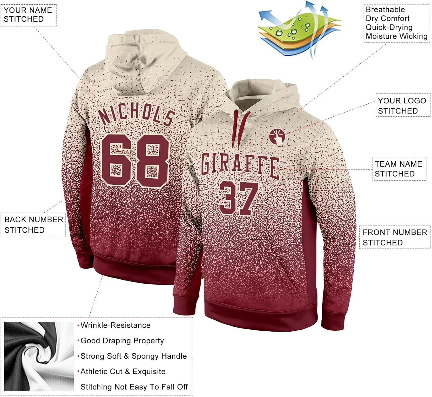 Custom Gradient Fashion Sports Hoodies with Stitched Name/Number/Logo, Suitable for Autumn Early Winter Season