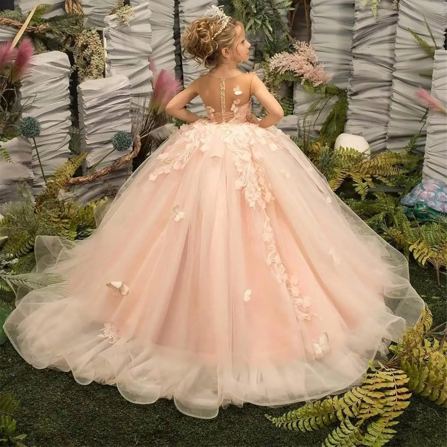 Flower Girl Dress Bridesmaid Dresses for Wedding 3D Butterfly Appliques Pageant Dress