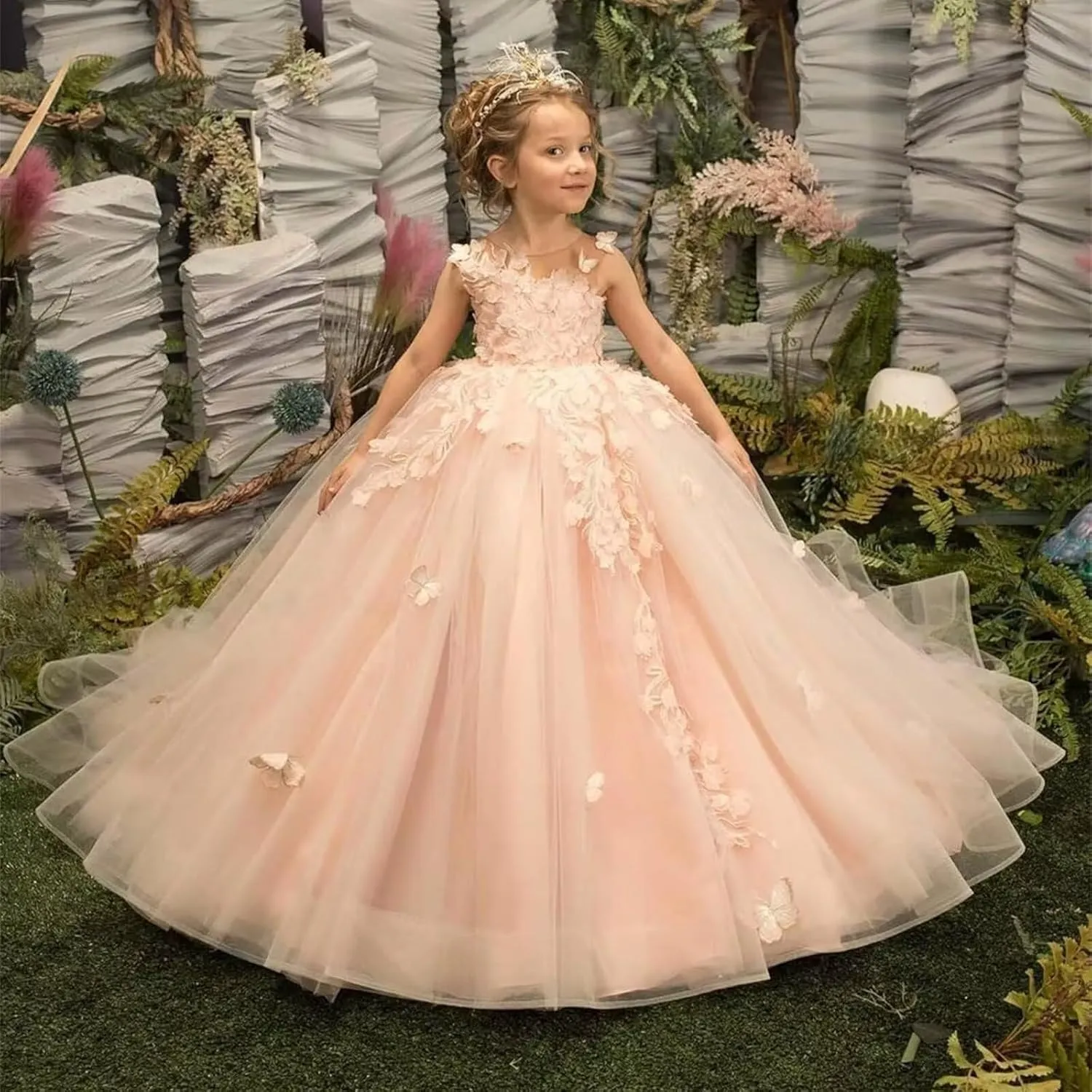 Flower Girl Dress Bridesmaid Dresses for Wedding 3D Butterfly Appliques Pageant Dress