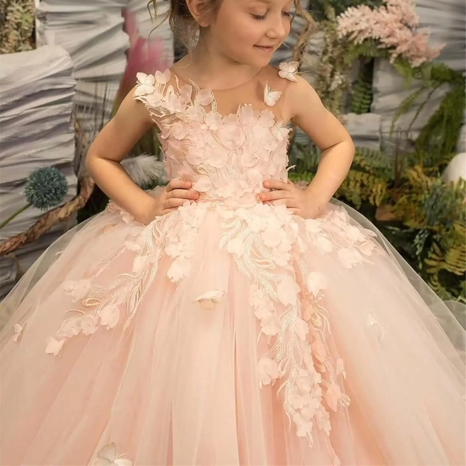 Flower Girl Dress Bridesmaid Dresses for Wedding 3D Butterfly Appliques Pageant Dress