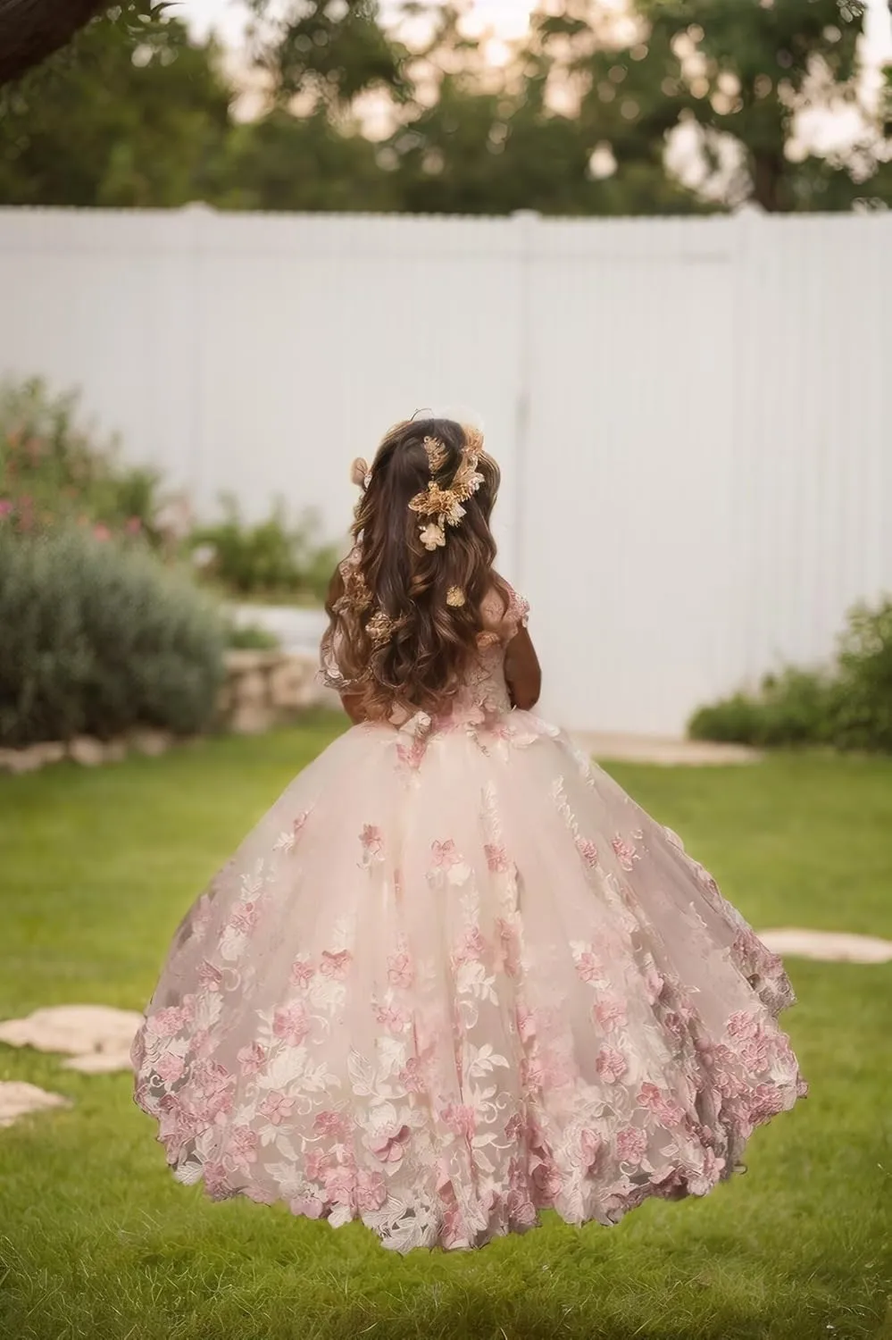 Flower Girl Dress Lace Tulle Pageant Dresses for Girls Kids Floral Applique Prom First Communion Long Ball Gown