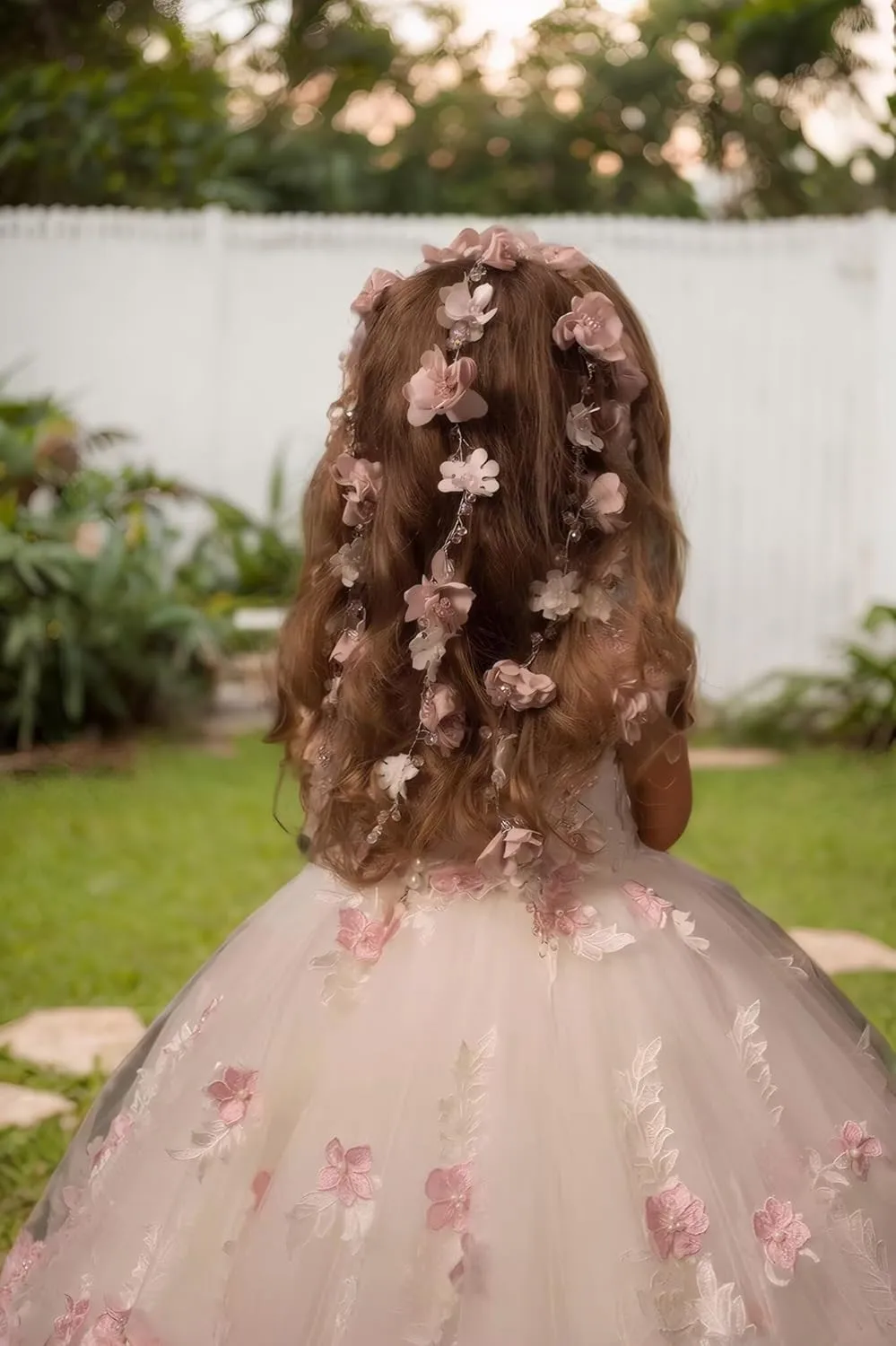 Flower Girl Dress Lace Tulle Pageant Dresses for Girls Kids Floral Applique Prom First Communion Long Ball Gown