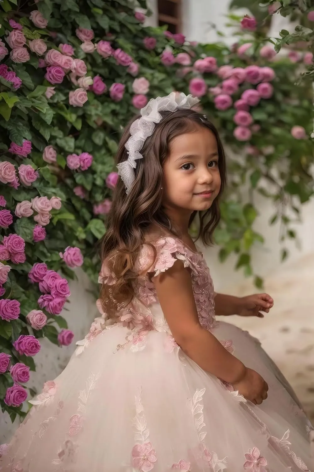 Flower Girl Dress Lace Tulle Pageant Dresses for Girls Kids Floral Applique Prom First Communion Long Ball Gown