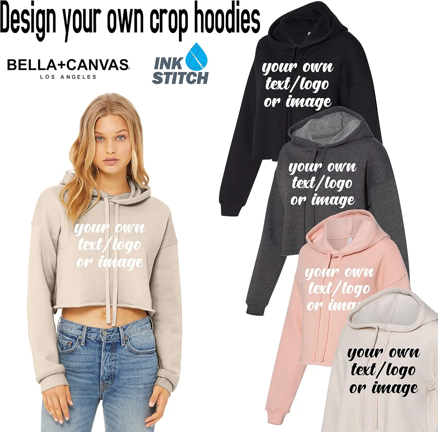 INK STITCH Design Your Own Women's Cropped Fleece Custom Hoodies - 5 Colors