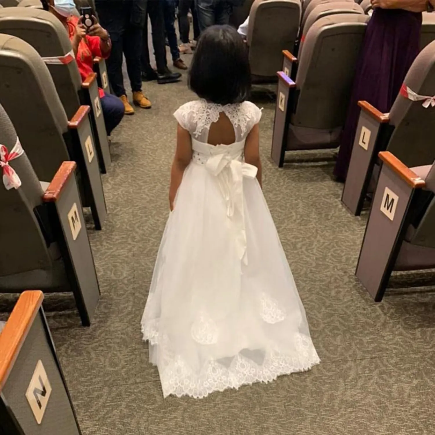 JISISANG Flower Girls Lace Tulle Ball Gowns with Bow-Knot First Communion Dresses Tutu Pageant Dress for Wedding Princess