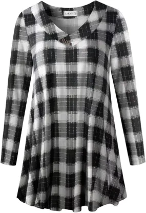 LARACE Women Plus Size Tunic Tops Long Sleeve V Neck Blouse Loose Swing Basic Flowy T Shirt for Leggings