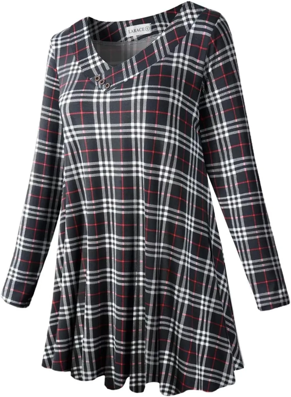LARACE Women Plus Size Tunic Tops Long Sleeve V Neck Blouse Loose Swing Basic Flowy T Shirt for Leggings