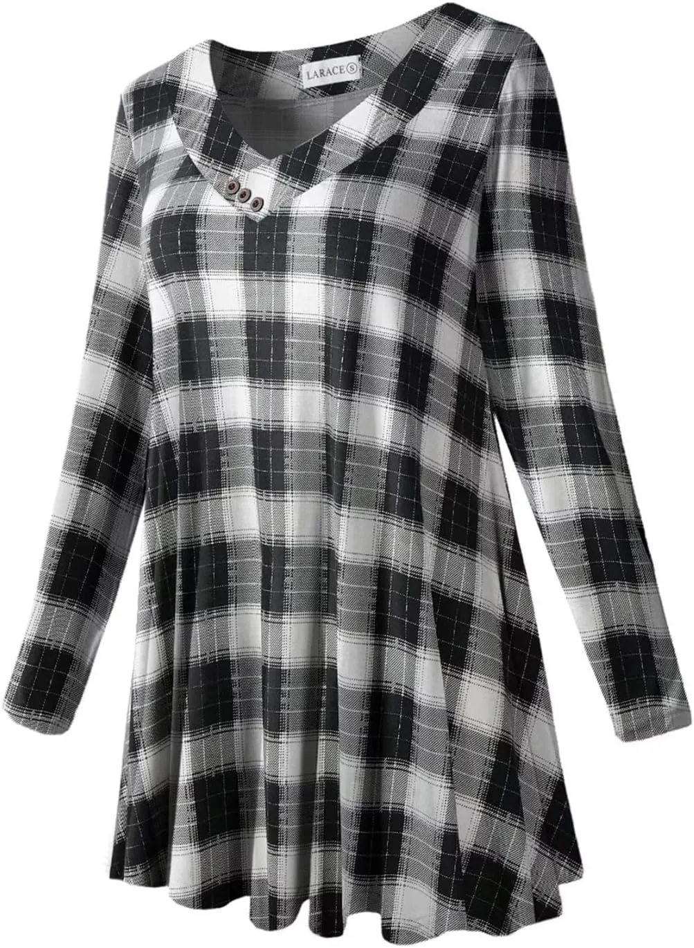 LARACE Women Plus Size Tunic Tops Long Sleeve V Neck Blouse Loose Swing Basic Flowy T Shirt for Leggings