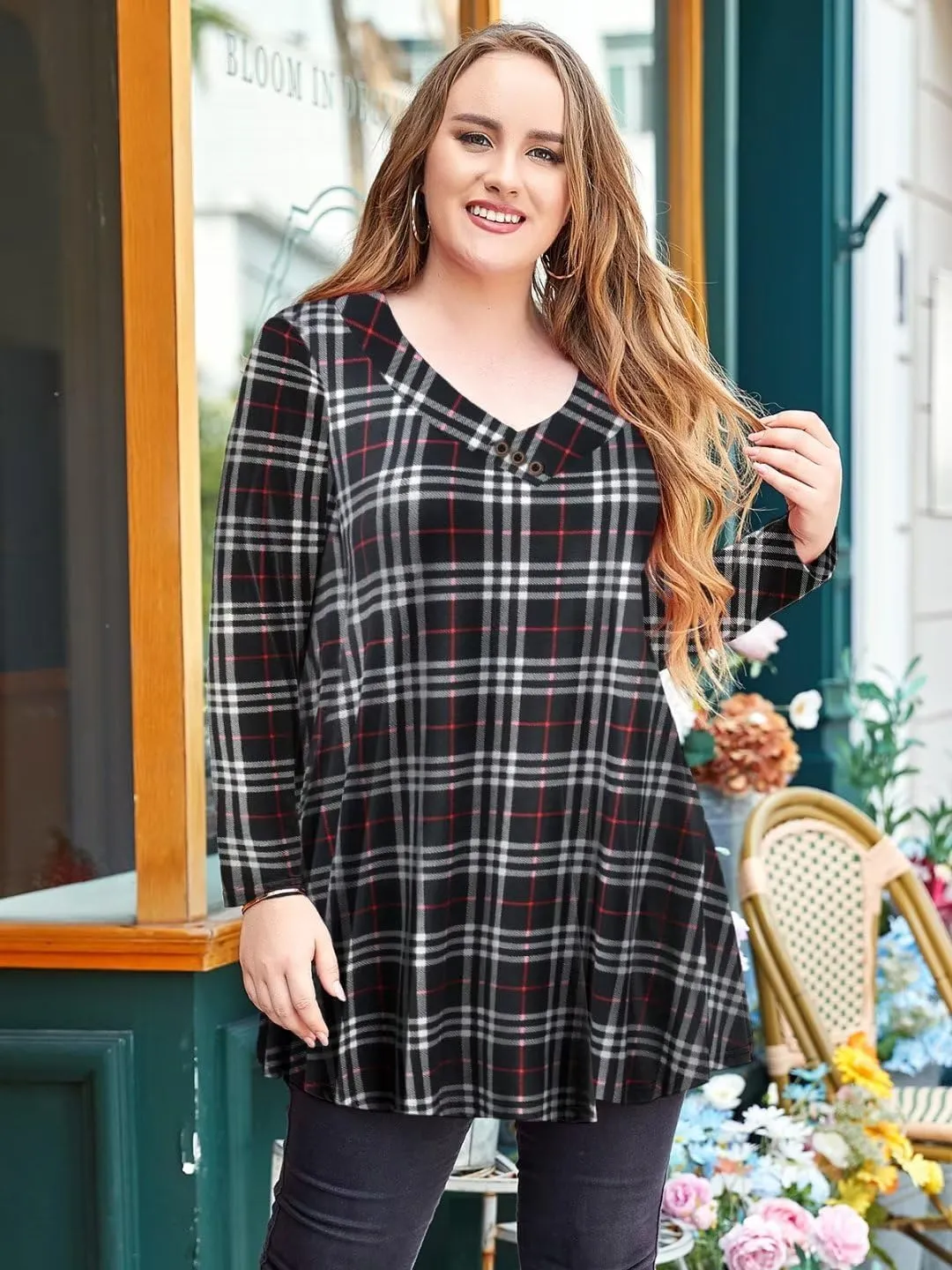 LARACE Women Plus Size Tunic Tops Long Sleeve V Neck Blouse Loose Swing Basic Flowy T Shirt for Leggings