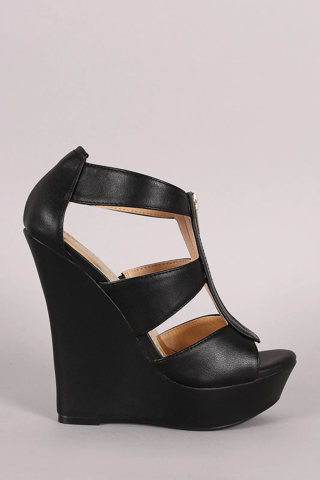 Liliana Strappy Front Zipper Platform Wedge