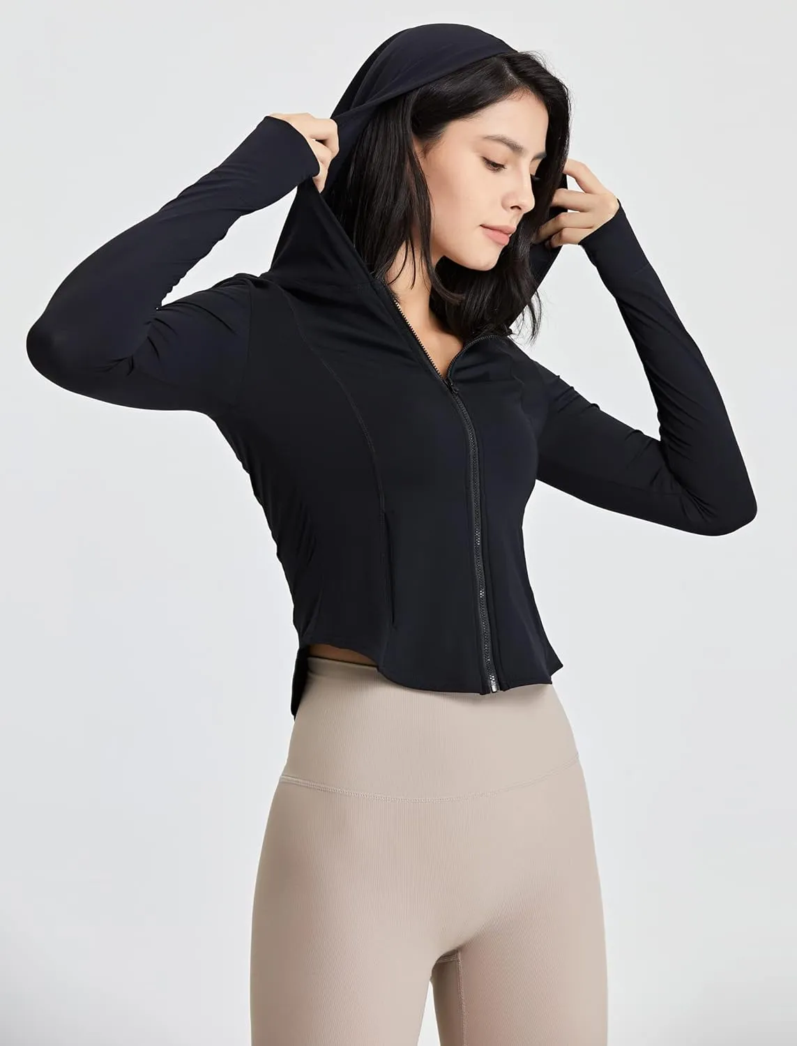Locachy Women's UPF 50  Sun Protection Hoodie Jacket Full Zip Athletic Workout Track Jackets with Thumb Holes