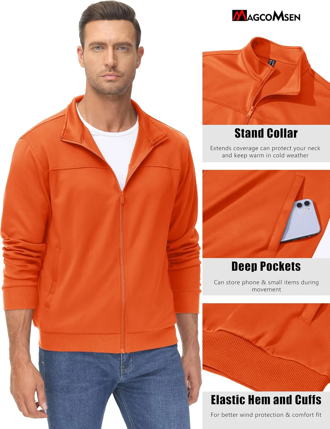MAGCOMSEN Men's Track Jackets Lightweight Full-Zip Casual Coat Workout Running Athletic Active Jacket With Pockets