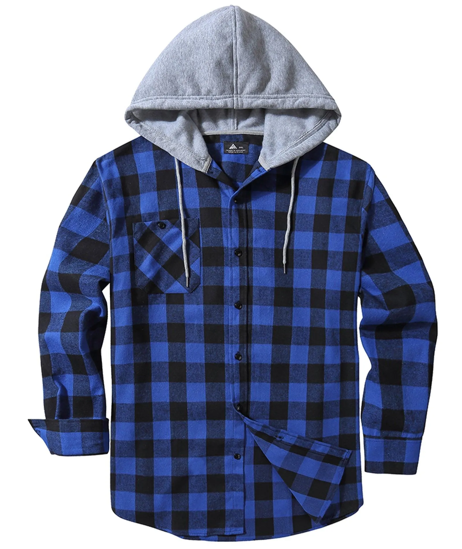 Men's Button Up Flannel Plaid Hoodie-CFMMX20007