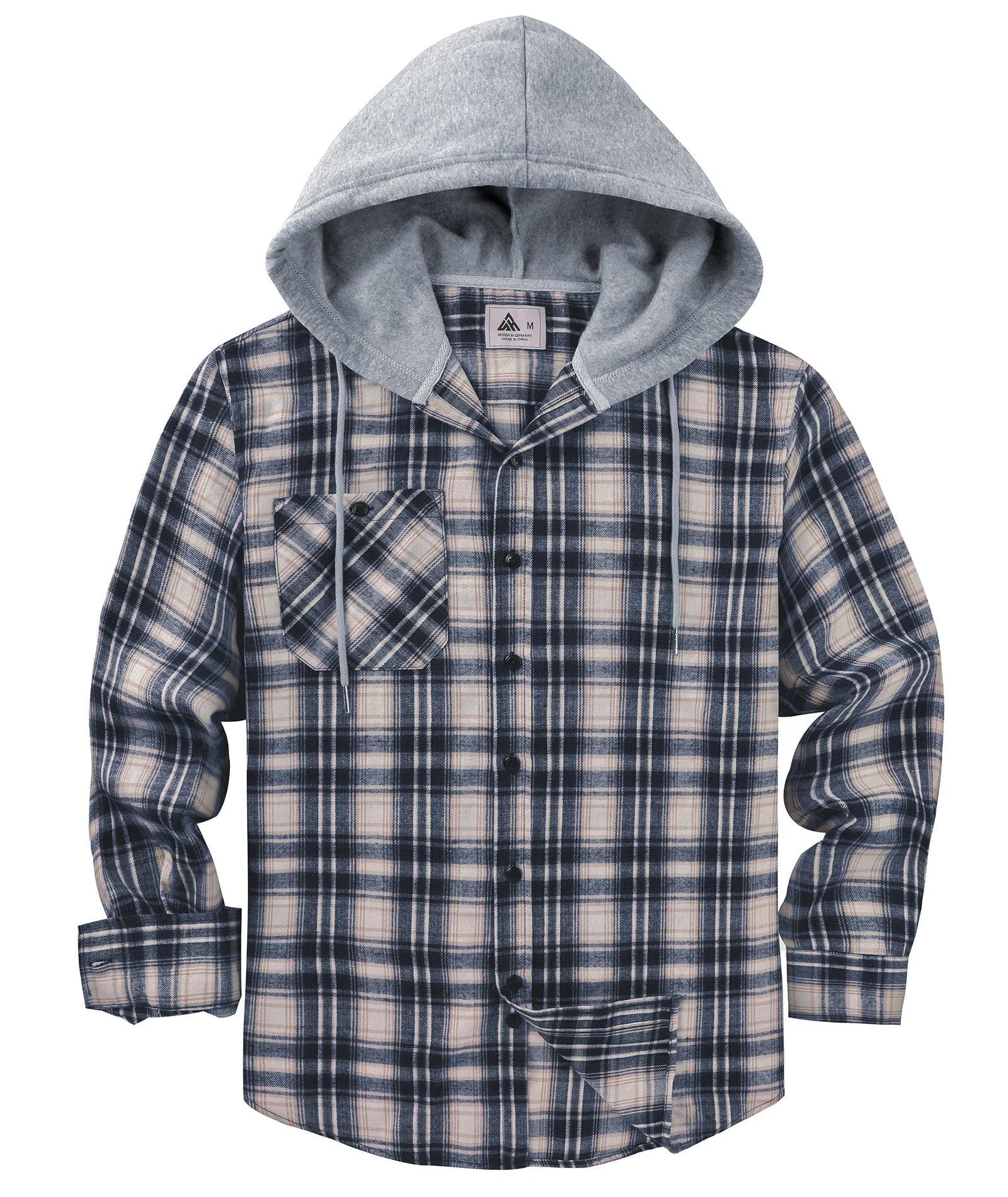 Men's Button Up Flannel Plaid Hoodie-CFMMX20007