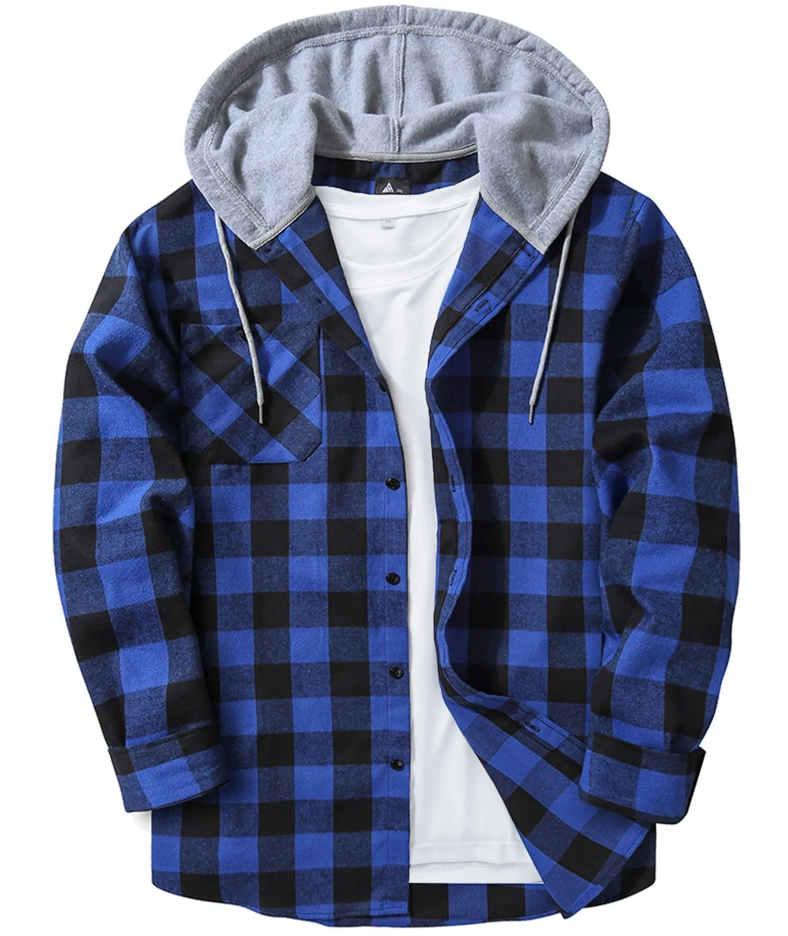 Men's Button Up Flannel Plaid Hoodie-CFMMX20007