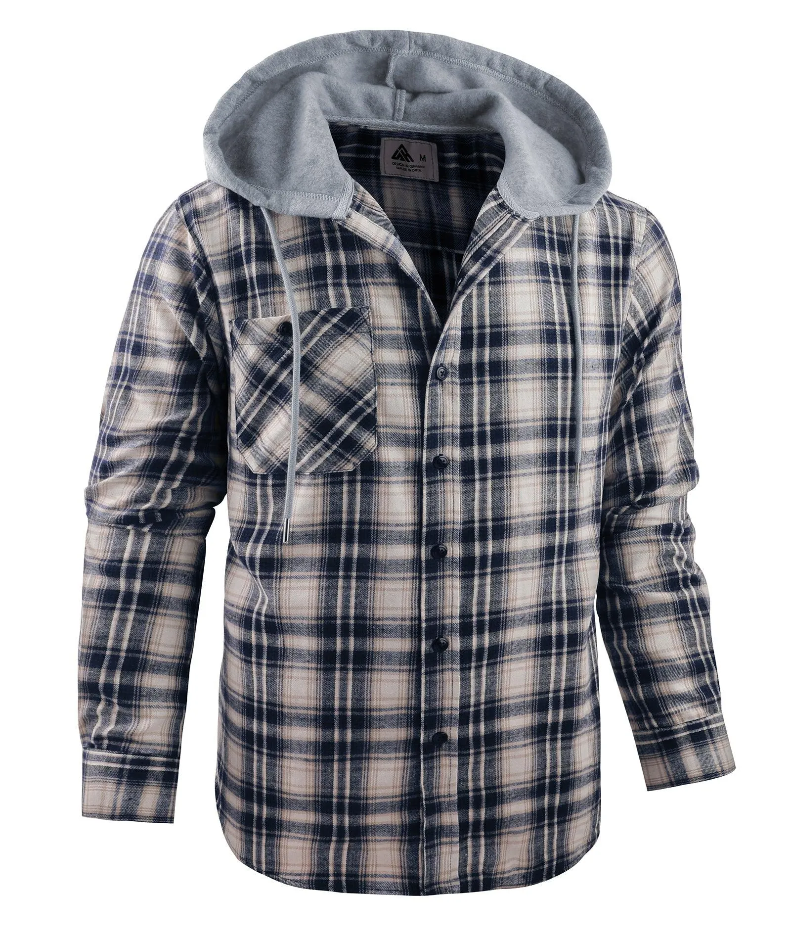 Men's Button Up Flannel Plaid Hoodie-CFMMX20007