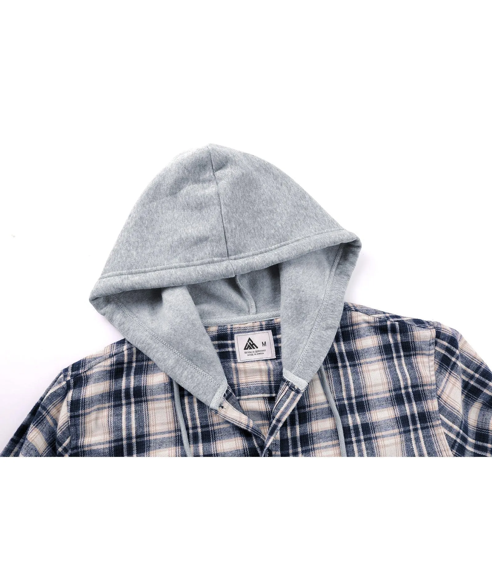 Men's Button Up Flannel Plaid Hoodie-CFMMX20007