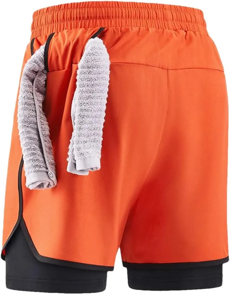 Men's Quick Dry 2-in-1 Running Shorts Elastic Waist Athletic Fit Gym Sports Training Jogger Sweatpants Shorts