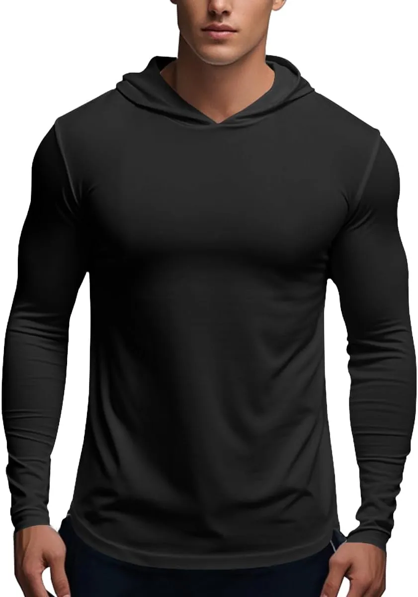 Muscle Killer Men's Workout Long Sleeve Hooded Fishing Shirts Dry Fit Hoodie Active Running