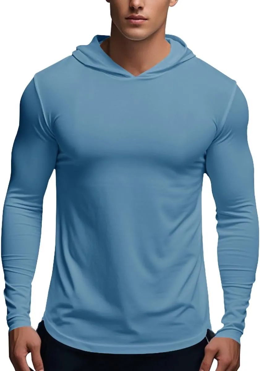 Muscle Killer Men's Workout Long Sleeve Hooded Fishing Shirts Dry Fit Hoodie Active Running