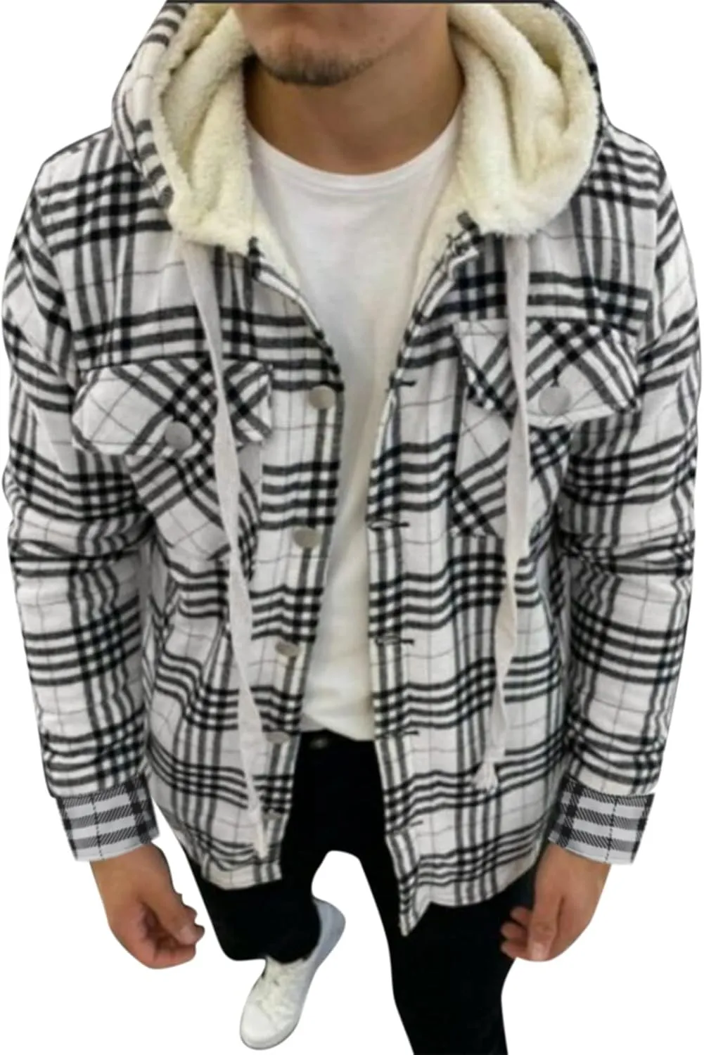 Plaid Hoodies Jackets for Men Regular Fit Long Sleeve Full-Zip Fleece Lined Casual Plaid Jacket Color Block Stitching