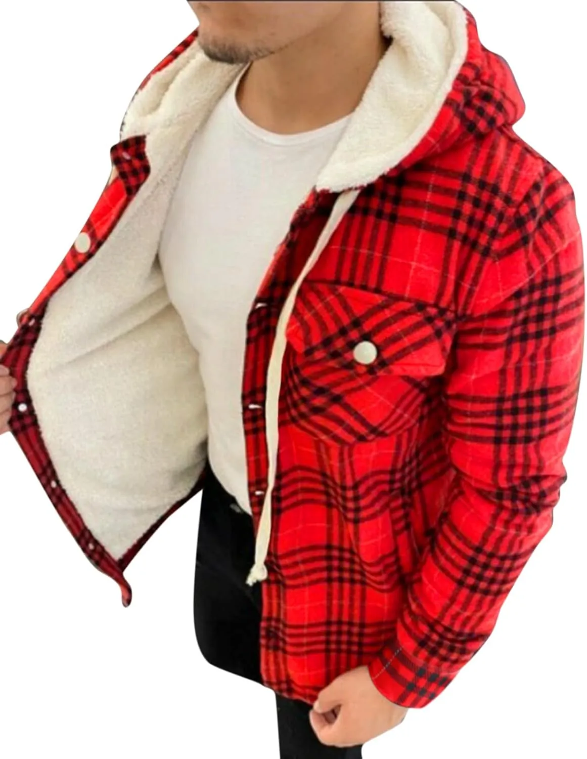 Plaid Hoodies Jackets for Men Regular Fit Long Sleeve Full-Zip Fleece Lined Casual Plaid Jacket Color Block Stitching