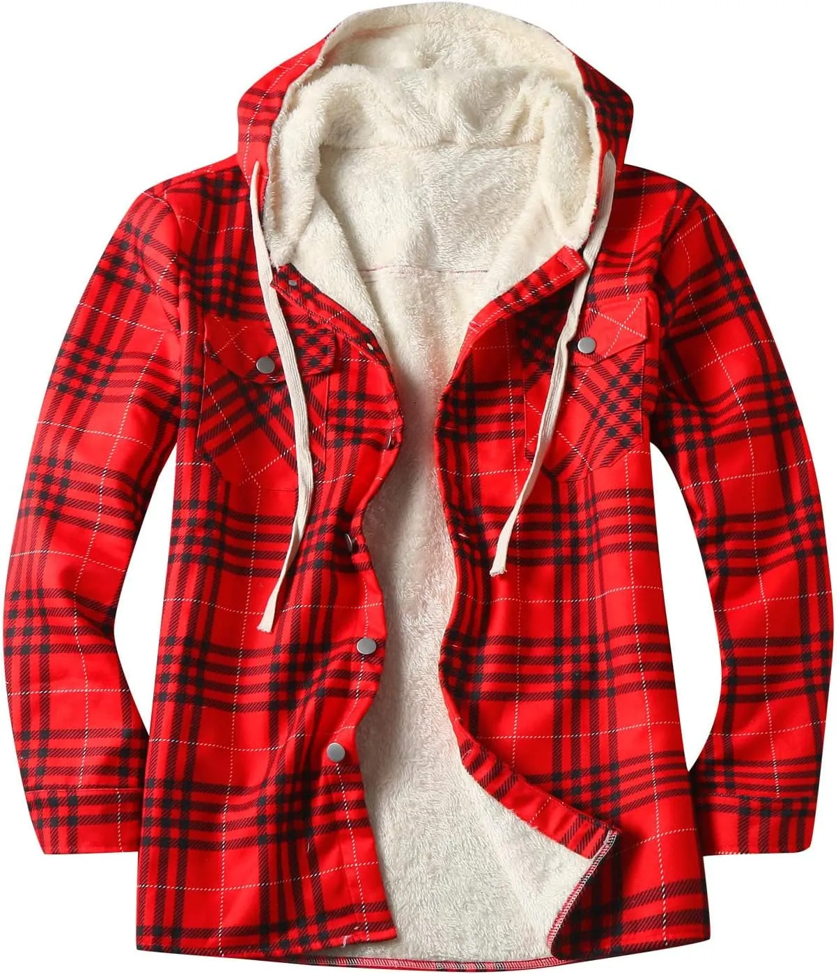 Plaid Hoodies Jackets for Men Regular Fit Long Sleeve Full-Zip Fleece Lined Casual Plaid Jacket Color Block Stitching