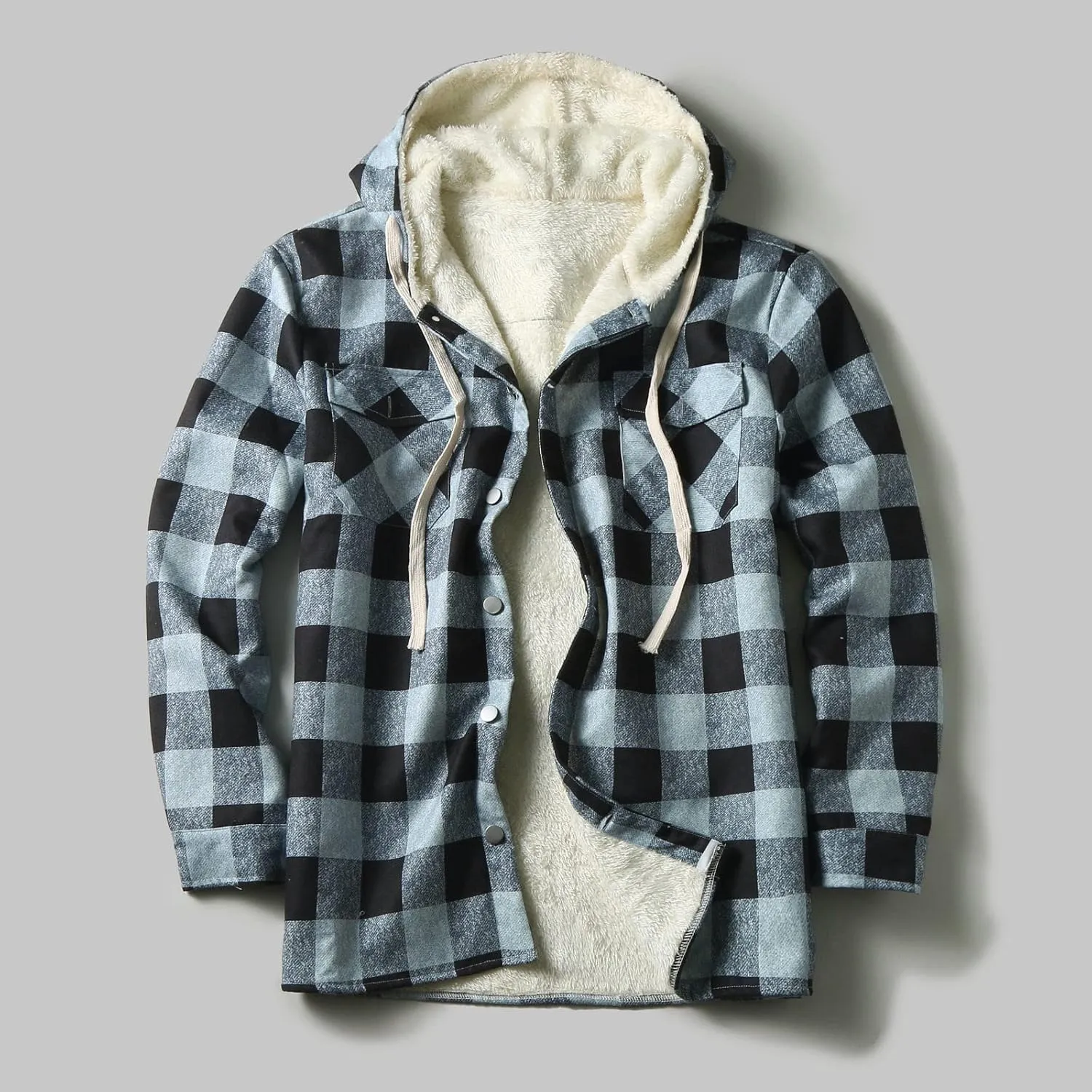 Plaid Hoodies Jackets for Men Regular Fit Long Sleeve Full-Zip Fleece Lined Casual Plaid Jacket Color Block Stitching