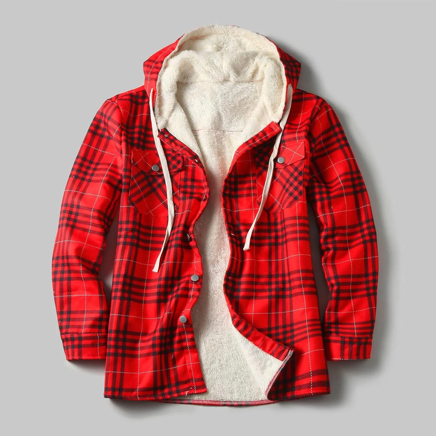 Plaid Hoodies Jackets for Men Regular Fit Long Sleeve Full-Zip Fleece Lined Casual Plaid Jacket Color Block Stitching