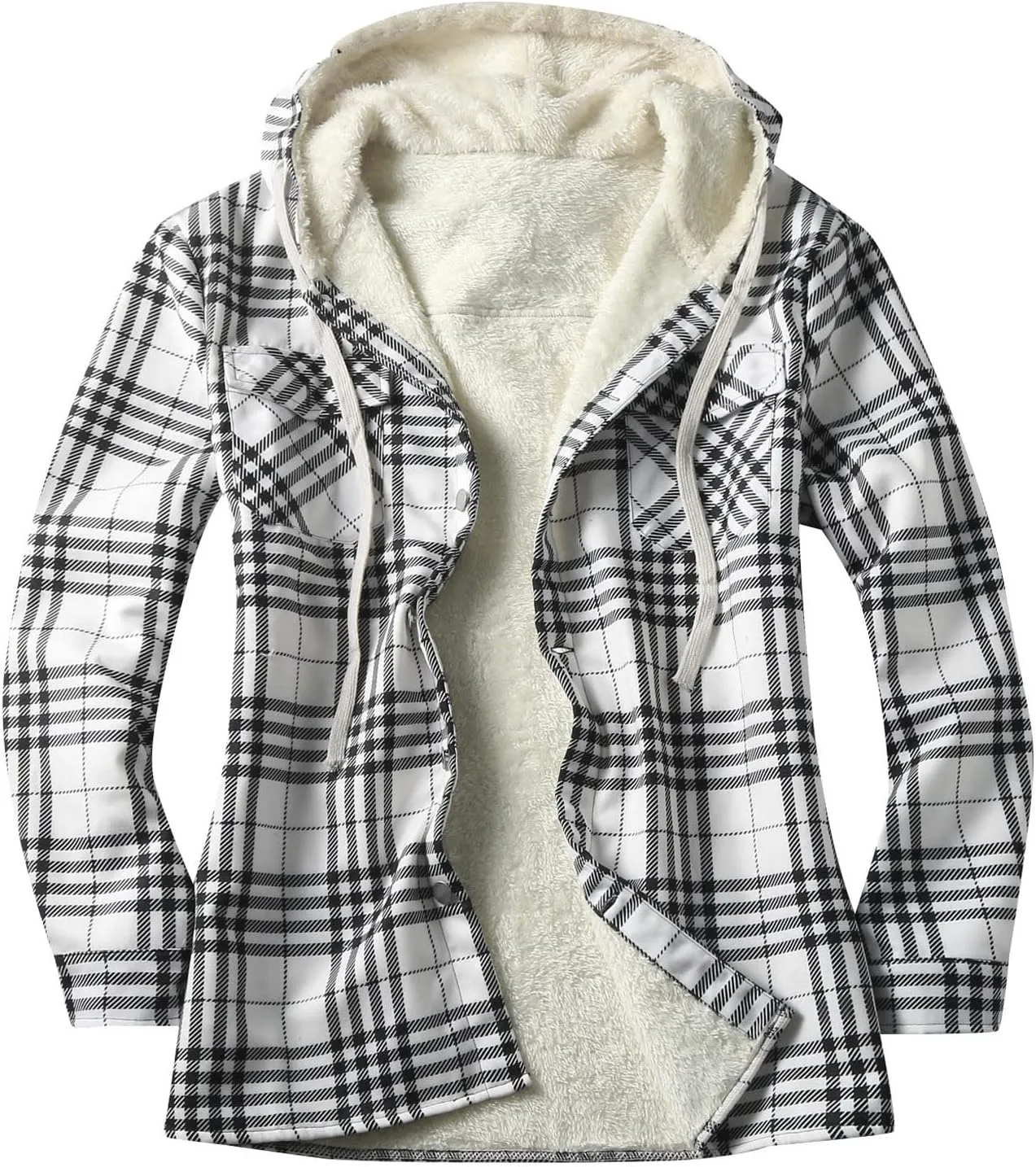 Plaid Hoodies Jackets for Men Regular Fit Long Sleeve Full-Zip Fleece Lined Casual Plaid Jacket Color Block Stitching