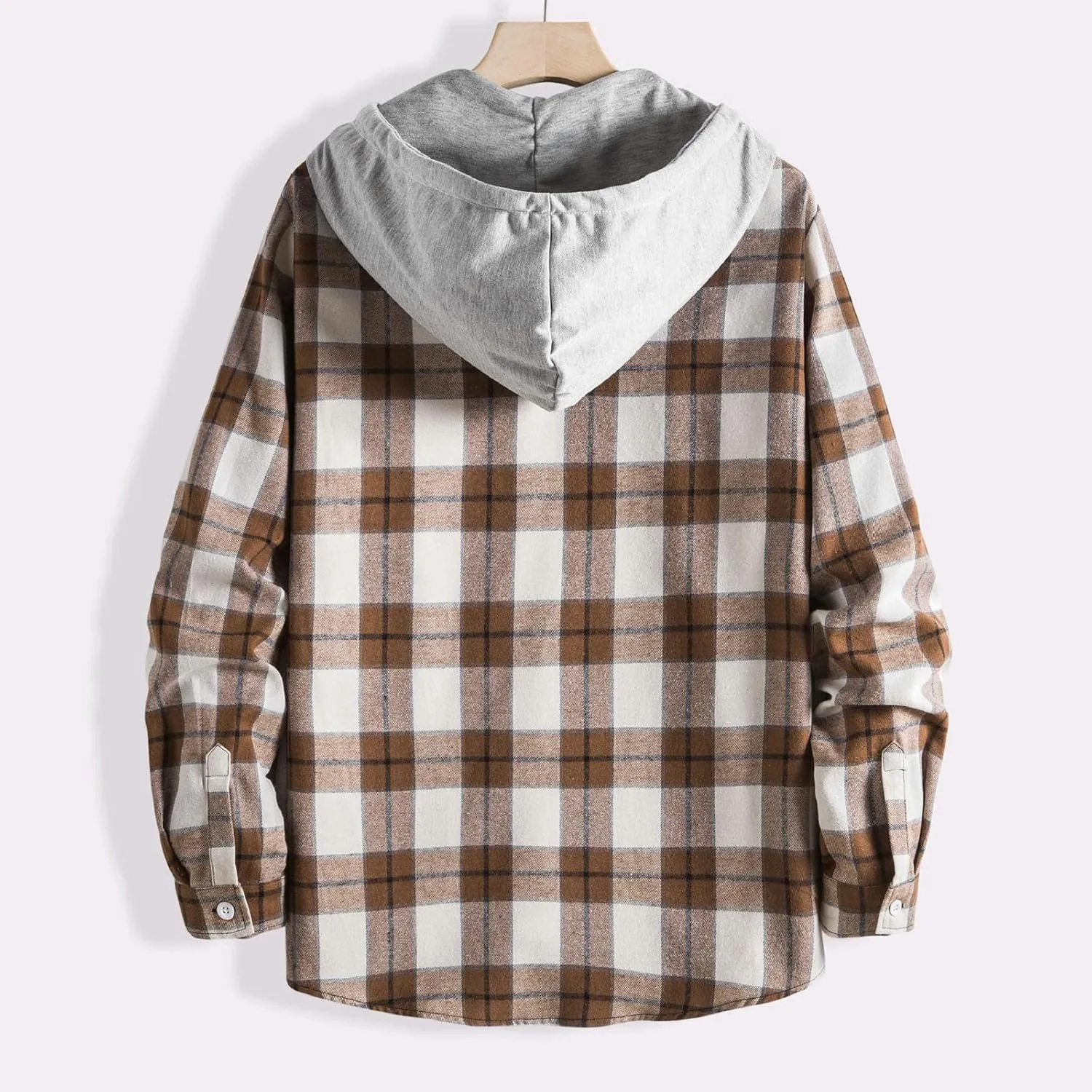 Plaid Hoodies Jackets for Men Regular Fit Long Sleeve Full-Zip Fleece Lined Casual Plaid Jacket Patchwork Color Block