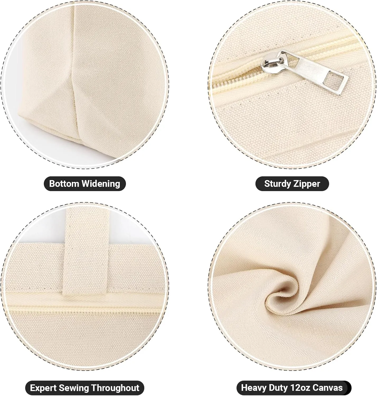Segarty 6 Packs Canvas Tote Bag with Zipper, 16x15 inch Reusable Washable Grocery Shopping Bags with Handle Plain Canvas Totes for Women Teacher DIY Art Crafts Painting Embroidery Decoration
