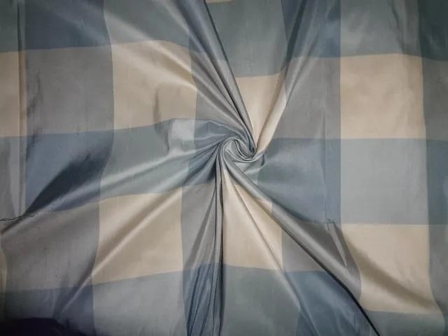 Silk taffeta fabric shades of blue x cream 4 x 4&quot; plaids-54&quot; wide