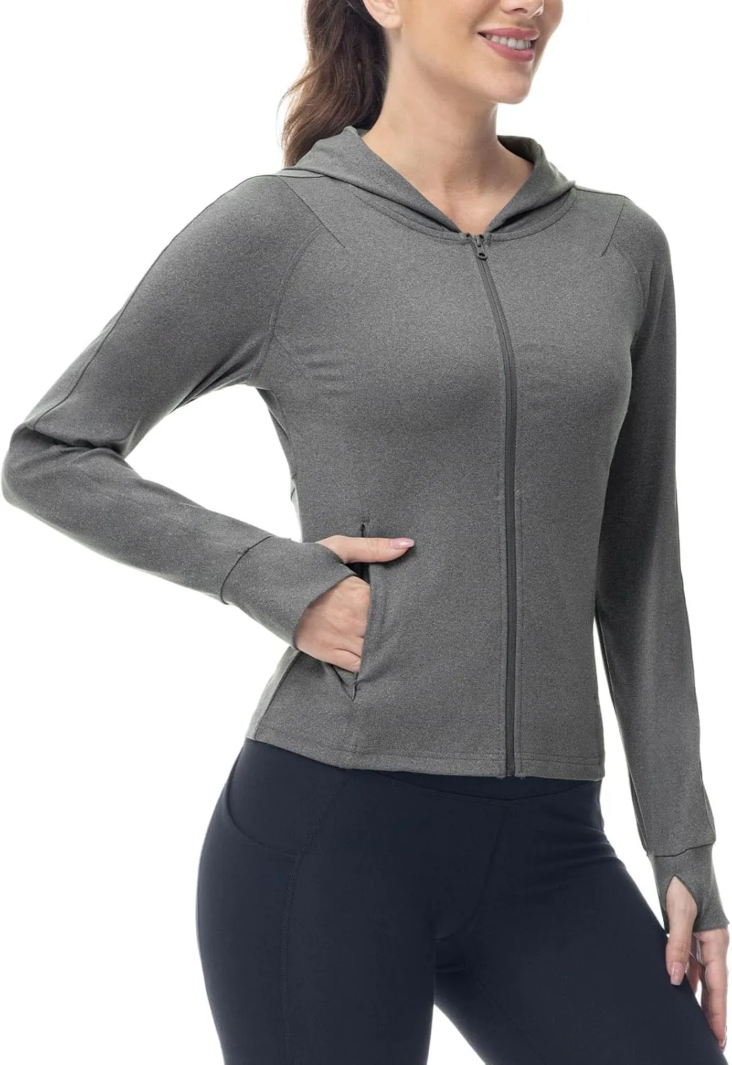 TBMPOY Women's Full Zip Hoodie Lightweight Athletic Jackets Slim Fit Workout Track Running Jacket with Thumb Holes