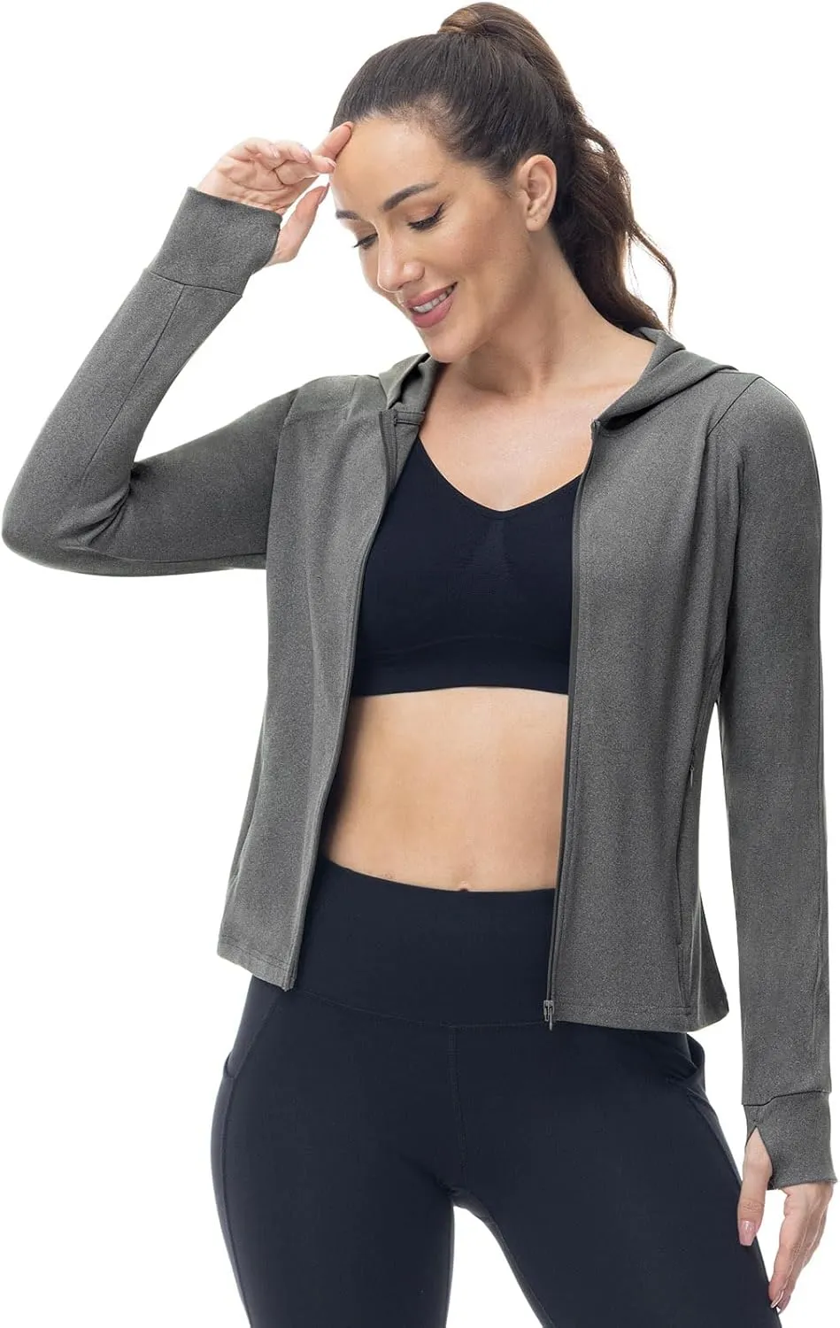 TBMPOY Women's Full Zip Hoodie Lightweight Athletic Jackets Slim Fit Workout Track Running Jacket with Thumb Holes