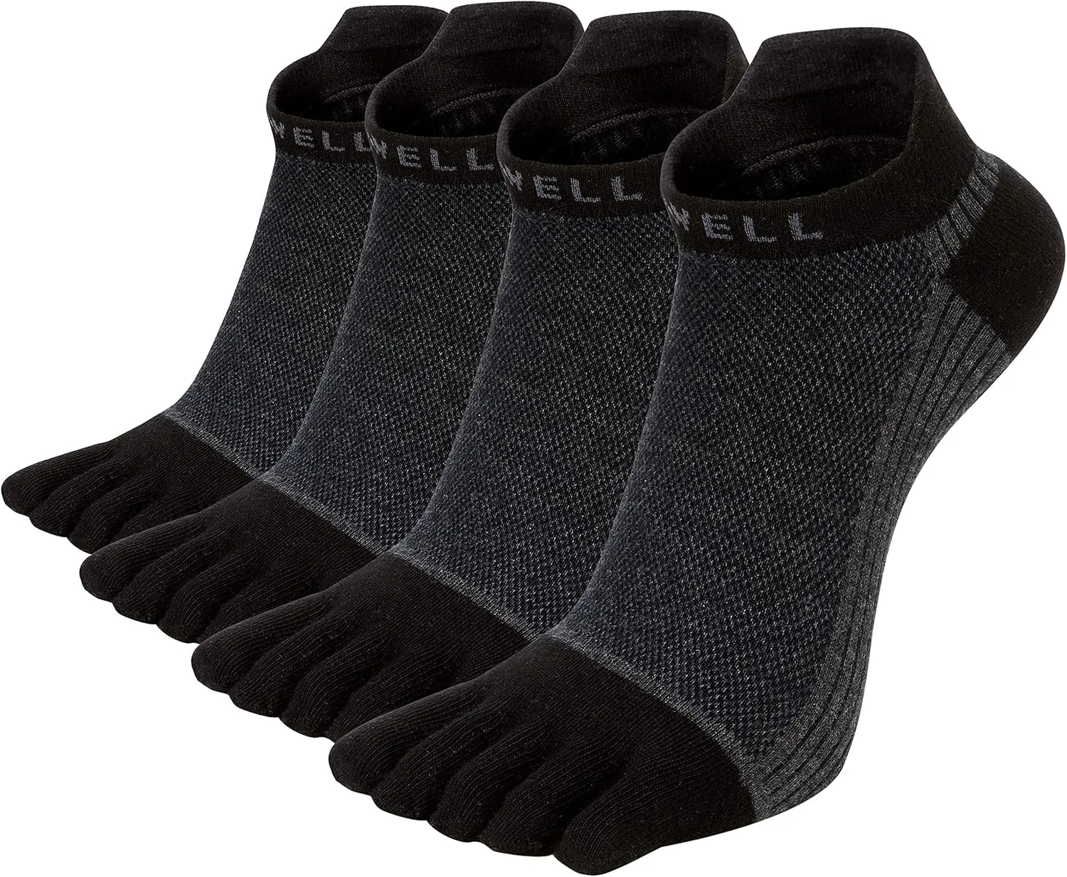VWELL Cotton Toe Socks Five Finger Socks No Show Crew Athletic Running Socks 4 Pairs,Size 7-11